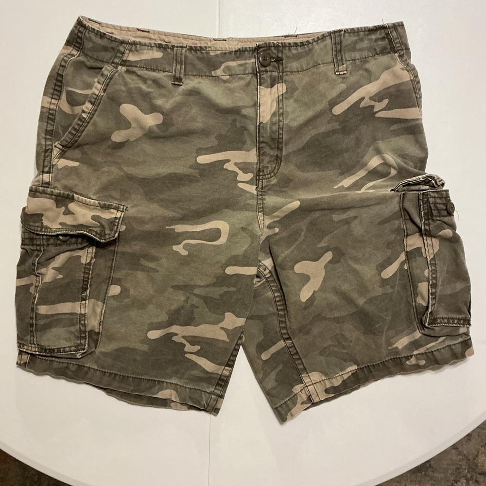 Y2K Faded Glory Camo Cargo Shorts Mens 38 Cotton Utility Gorpcore Streetwear
